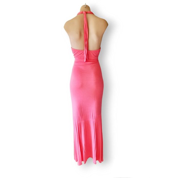 Y2k, pink halter tie maxi dress with deep plunge front UK 8 fits AU 6, 8, 10, 12 - Picture 3 of 7